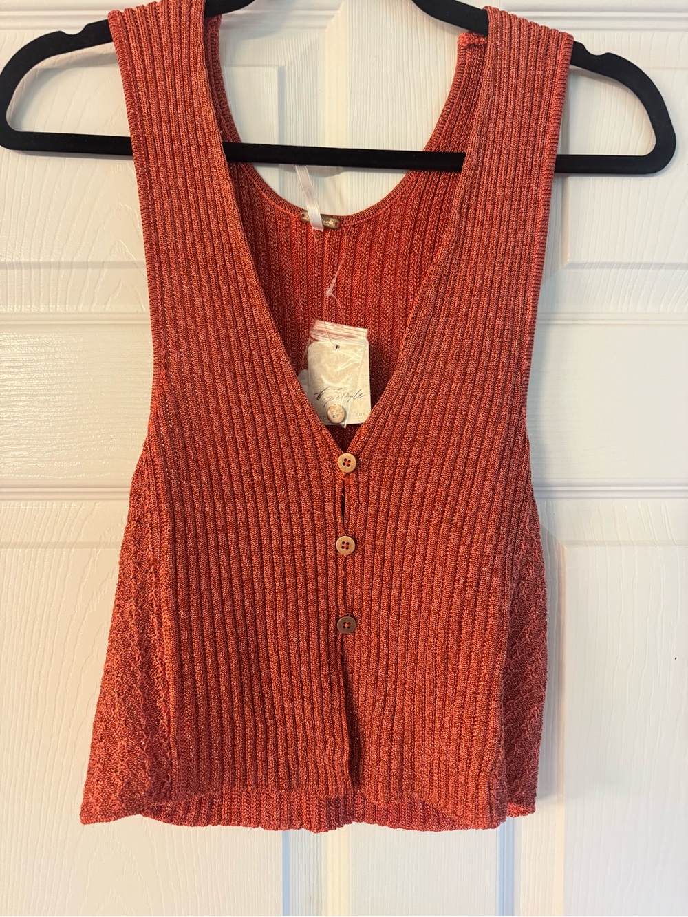 Free People Ribbed Button-Front Crop Tank in Burnt Orange
